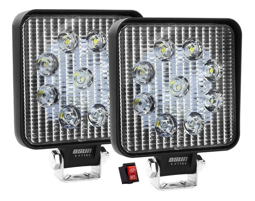 Par De Faros Led Osun® 27w Diseño Cuadrado Spot/niebla 100% Metal + Bases Universales Ideal Para Autos, Motos, Camiones