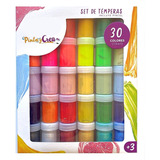 Tempera Super Set 30 Colores Brillantes Incluye Pincel