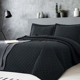  Edredon Suave De Cama Tamaño King Negro Y 2 Fundas Almohada