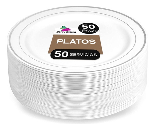 Platos Grandes Desechables Elegantes Plástico, Fiesta 50 Pz