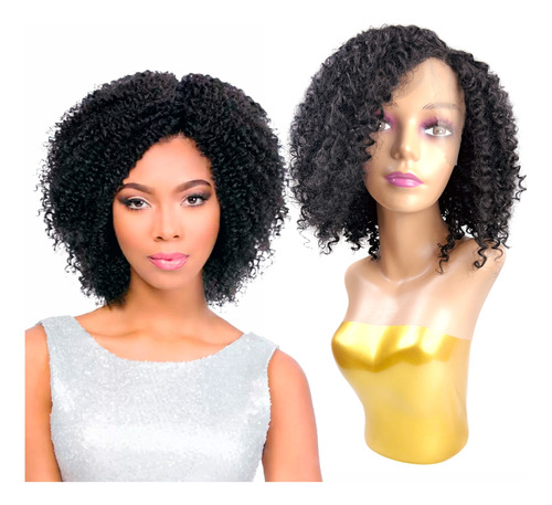 Peruca Front Lace Stefani Cacheada Curta Afro Fibra Premium