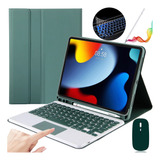 Funda C/teclado Mouse Lapiz P/iPad 9ª/8ª/7ª Gen 10.2'' Verde