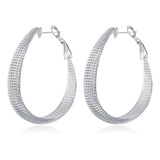 Aretes De Aro Grandes Ovalados Para Mujer, Plata De Ley 925.