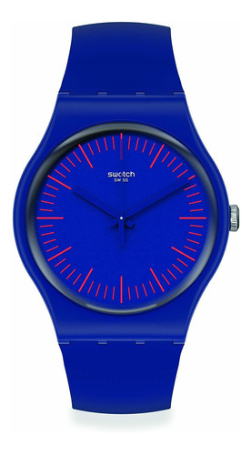 Reloj Swatch Mujer Suon146 Bluenred Color De La Malla Azul Color Del Bisel Violeta Color Del Fondo Violeta