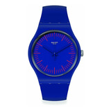 Reloj Swatch Mujer Suon146 Bluenred Color De La Malla Azul Color Del Bisel Violeta Color Del Fondo Violeta