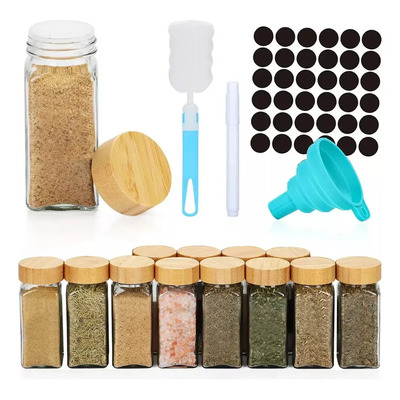 Especiero Banna 12 Tarros Vidrio 120mL con Tapas de Bambú y Accesorios | MercadoLibre
