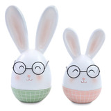 Conjunto De Coelhos Resina Com Oculos Coloridos (cute Fam)