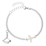 Pulsera Acero Inoxidable Avión Eslabón Cubano Plateada