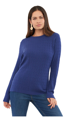 Sweater Mujer Rib Trenzado Navy Corona