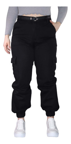 Pantalon Jean Cargo Jogger Mujer Rigido Calce Perfecto