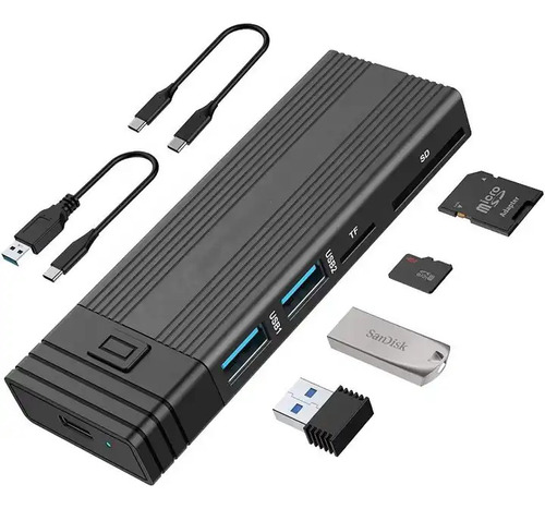 Cofre Ssd M.2 Nvme & Sata / Usb-c 10gbps / Hub Usb / Tf & Sd