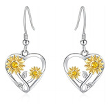 Aros De Plata Colgantes Mujer Girasol Joyas Plata 925