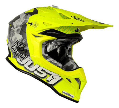 Casco Cross Enduro J39 Kinetic Camo Gray Fluo Yellow Just1