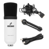 Microfone Condensador Usb Arcano Delek-white C/ Sup Mesa Sj
