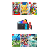 Nintendo Switch Oled Desbloqueado Novo Azul E Vermelho + Cartão Sd 512