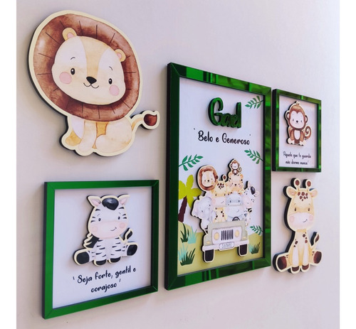 Quadro Decorativo 05 Peças Safari Crianças Quarto De Bebê