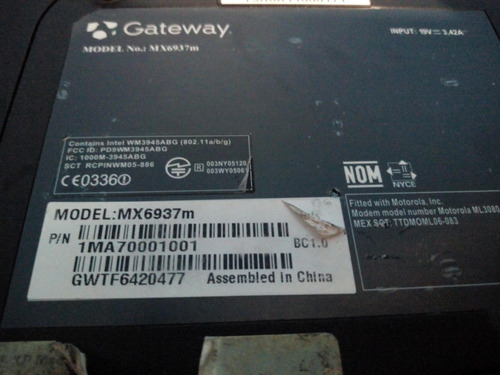 Refacciones Laptop Gateway Mx6937m