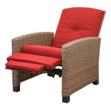 Silla Reclinable De Mimbre Para Patio Cojin Rojo Marca Domi