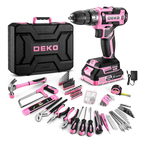 Pink Drill Tool Kit Set: 20v Cordless Power Drill Tool Bo...