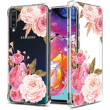 Funda Para Samsung Galaxy A70, Transparente/flores/delgada