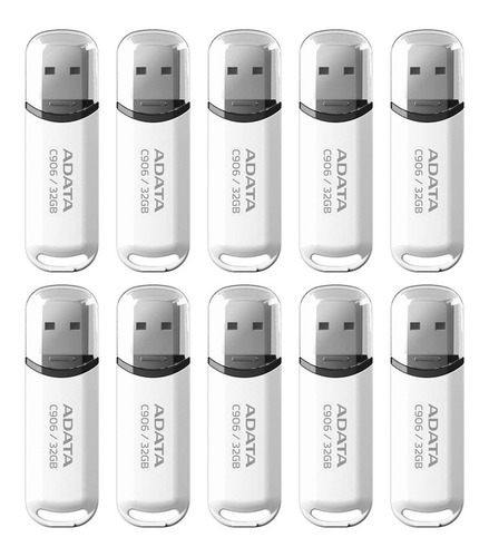 Kit 10 Memorias Usb Adata C906 32gb 2.0 Blanco Ac906-32g-rwh