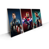 Quadro Decorativo Homem De Ferro Thor Capitão América Marvel Cor Colorido Cor Da Armação Madeira Natural