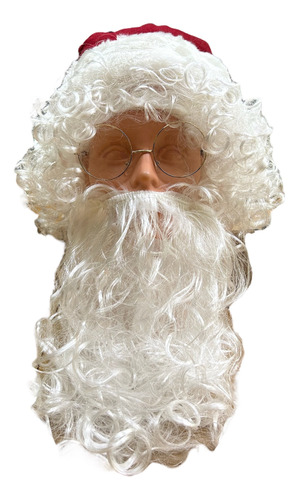 Accesorio Peluca Barba Y Lentes Disfraz Santa Claus Adulto