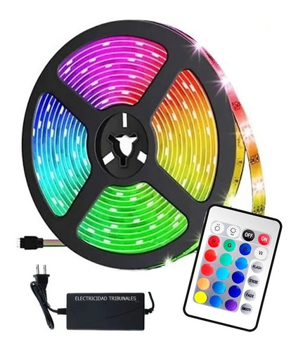 Kit Tira Luces Led Rgb 5050 Colores + Control + Fuente 5 Mts