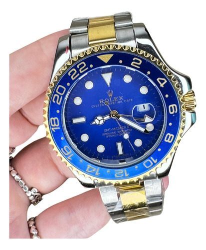 Relogio Masculino Rolex Subyacht Misto Com Azul