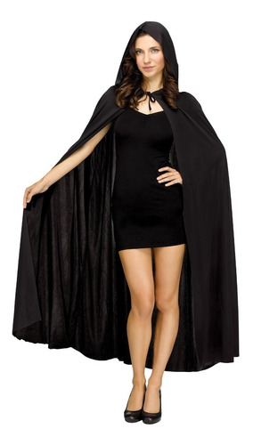Capa Negra Larga Unisex Con Capucha 173cm Terror Disfraz Halloween