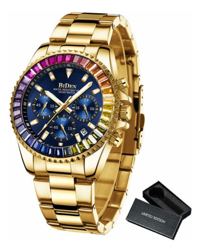 Reloj Lujoso Hombre Dorado Y Colores Biden Edición Limitada