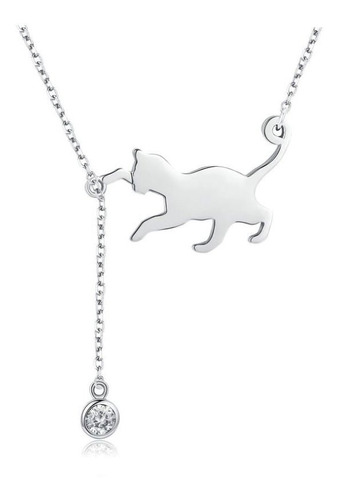 Collar Gato Juega Con Cristal Para Mujer En Plata 925