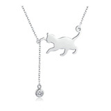 Collar Gato Juega Con Cristal Para Mujer En Plata 925