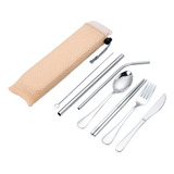 Kit Cubiertos Palillos Popotes Cepillo Acero Inox Portatil