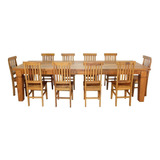 Mesa De Jantar Grande De Madeira Maciça 3,00m + 10 Cadeiras