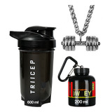 Cadena Collar Gym Premium En Kit Shaker Y Porta Proteina 