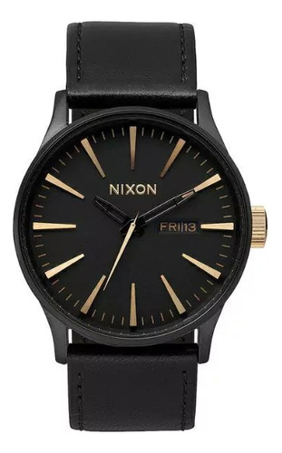 Reloj De Pulsera Sentry Leather Matte Black Gold Nixon