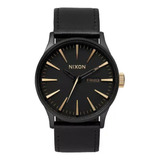Reloj De Pulsera Sentry Leather Matte Black Gold Nixon