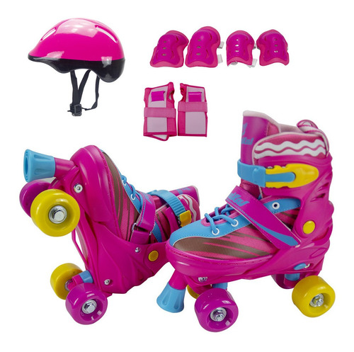 Patins Roller  Completo Infantil Quad Menina Rosa Sou Luna