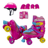 Patins Roller  Completo Infantil Quad Menina Rosa Sou Luna