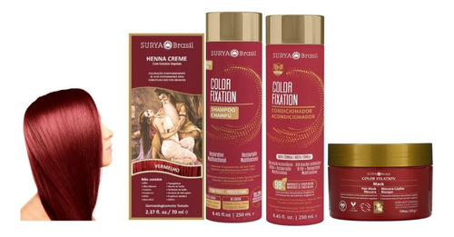 Henna Crema Rojo + Set De Fijación De Color Surya Brasil