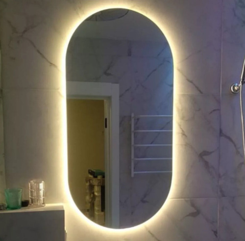 Espelho Oval 80x50cm De Parede Decorativo + Led + Fonte