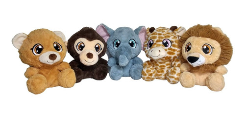 Kit Safari De Pelúcia Leão Girafa Elefante Macaco Urso 24cm