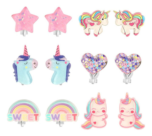 Pinksheep Pendientes De Clip De Unicornio Para Niñas Pequeña