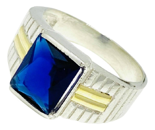 Anillo Piedra Rectangular Ideal Hombre Plata Y Oro Ap 179