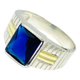 Anillo Piedra Rectangular Ideal Hombre Plata Y Oro Ap 179