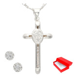 Dije Cruz De San Benito Chica Y Cadena De Plata + Regalo