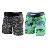 Boxer De Algodón Camuflaje Raya Elástico Para Hombre 2 Pack