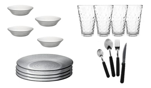 Set De Vajilla Completa 4 Personas Plato Vaso Cubierto 28pza