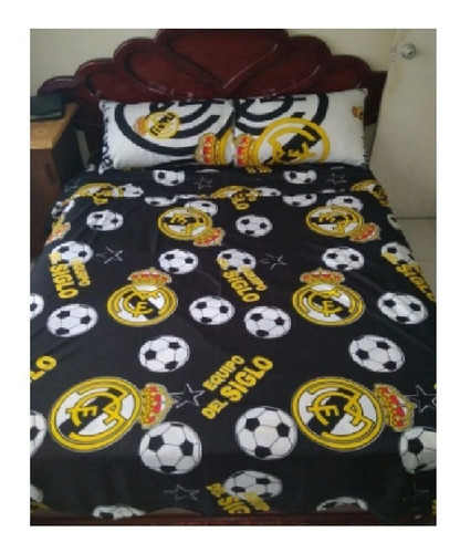 Juego De Sábanas Real Madrid Color Negro Cama Sencilla